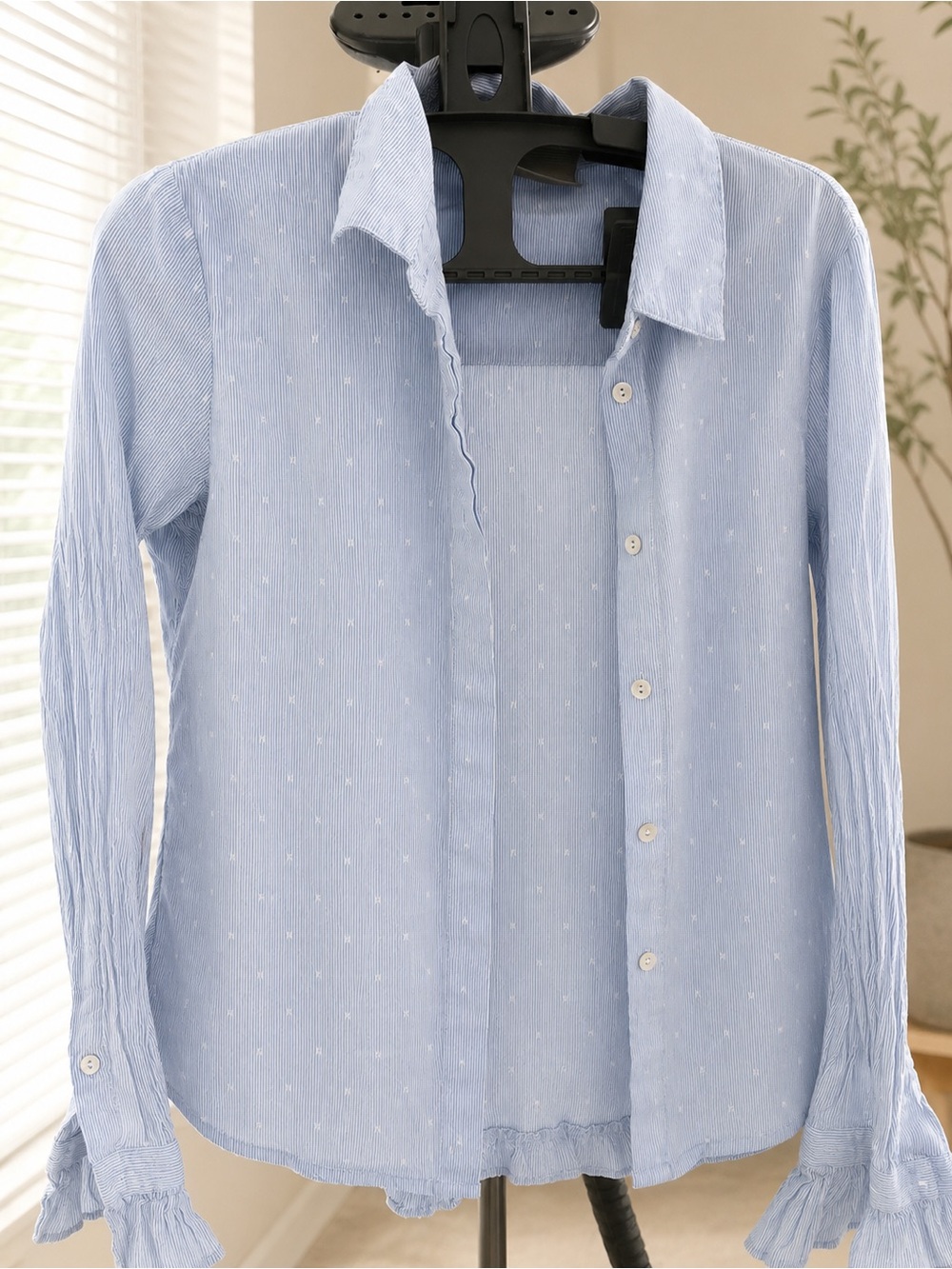 Light Blue womens 100% cotton Button-Up Shirt
